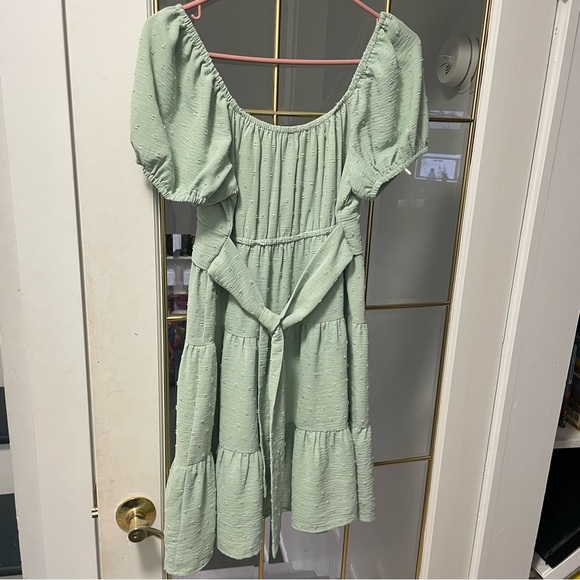 Eclipse Light Green Puff Sleeve Mini Dress Large - Picture 4 of 7
